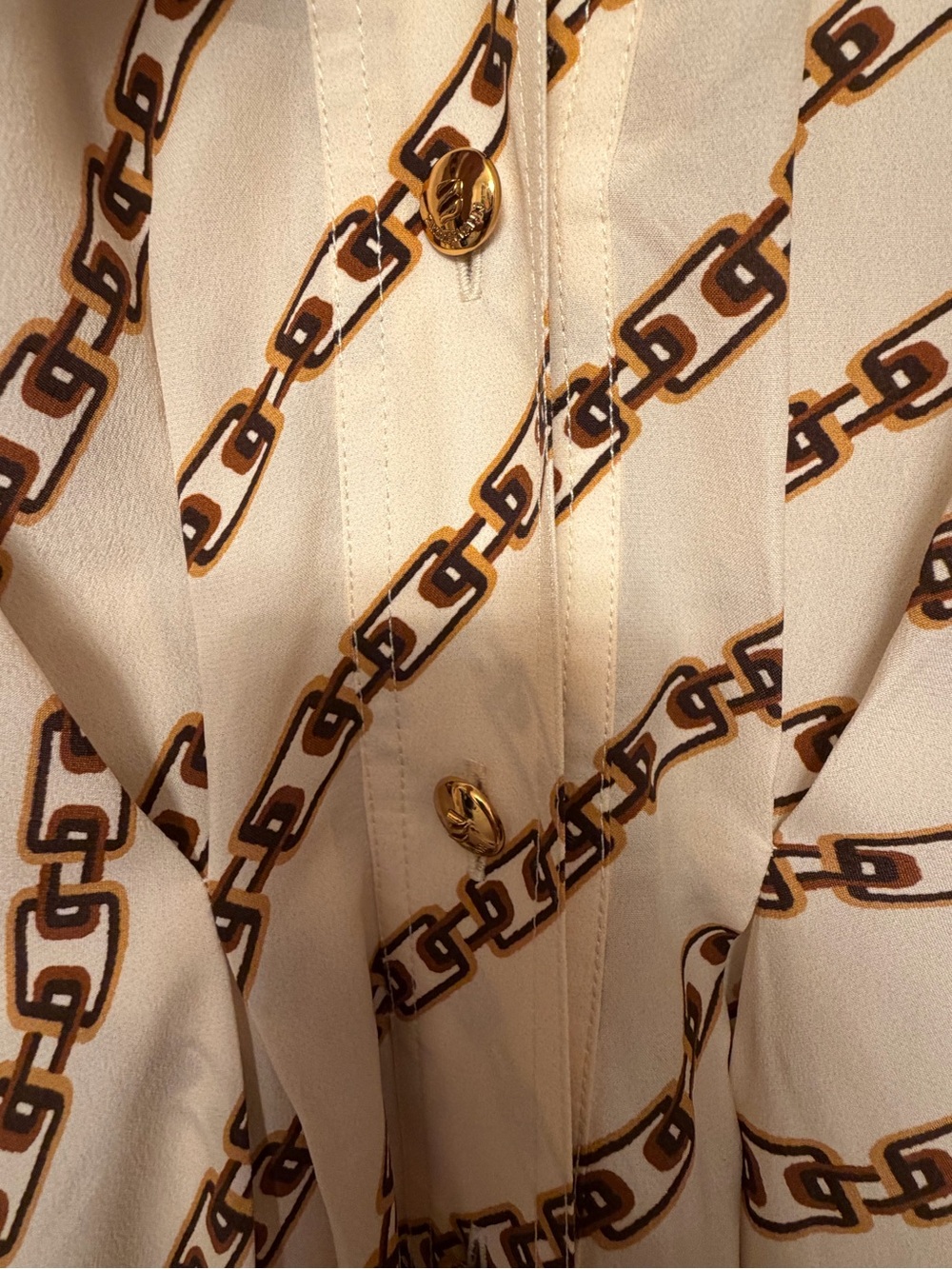 Zimmermann Cream Chain-Print Blouse Dress with Brown Trim- size 1 - Picture 6 of 9